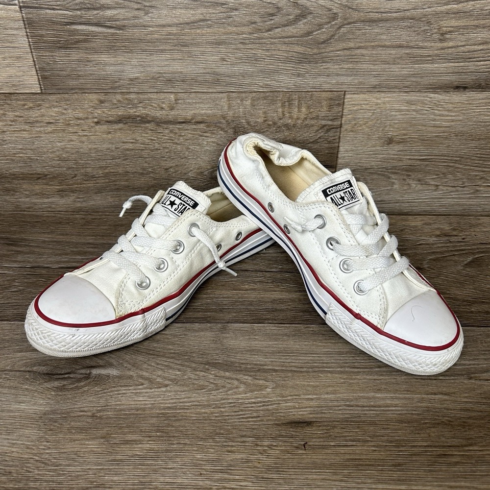 Converse White Canvas Slip-On Mule Sneakers with Red & Navy Trim - Picture 3 of 9